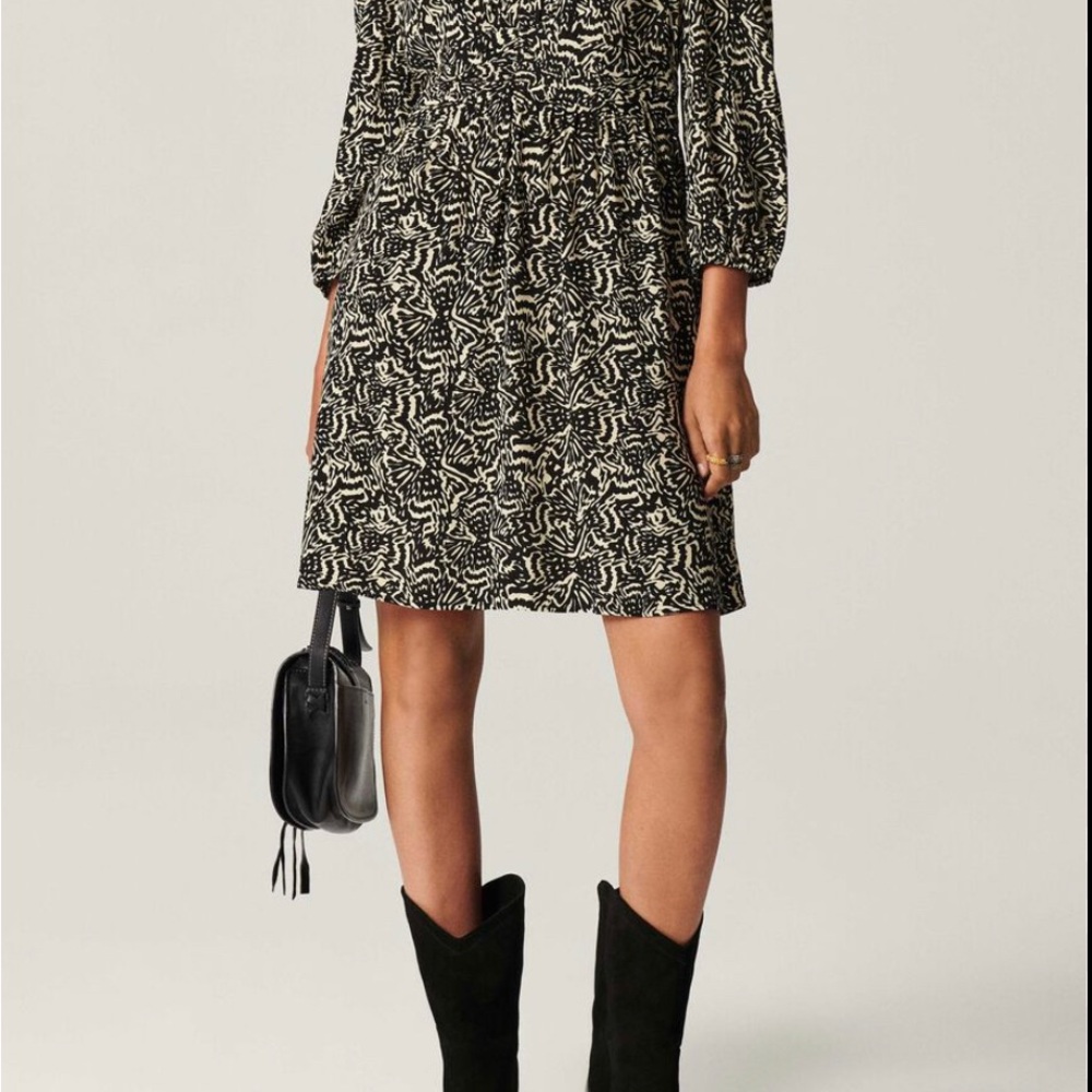 ba&sh Black and Cream Printed Mini Dress